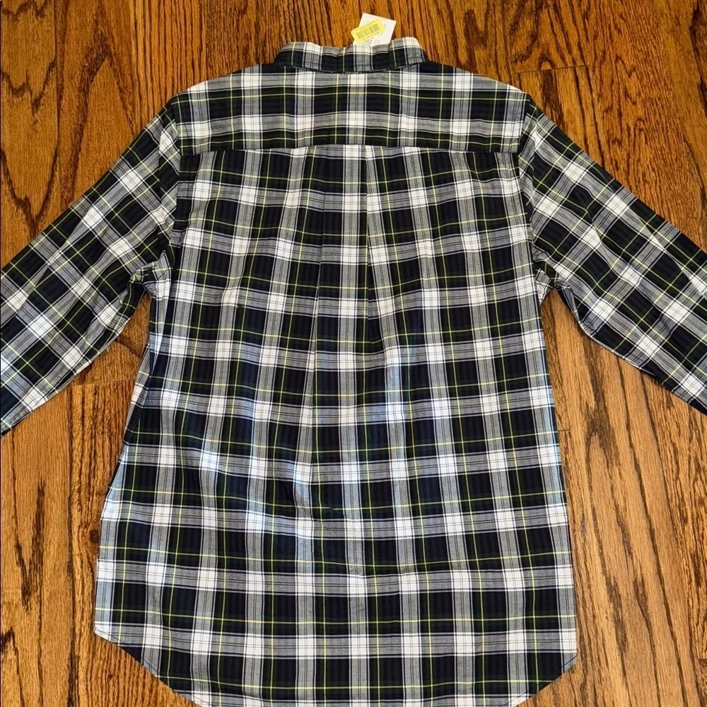 Polo Ralph Lauren boys navy and green plaid OXFORD shirt size large (14-16) NWT